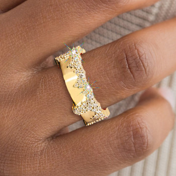 Nature-inspired Snow Cluster Polished Wedding Band