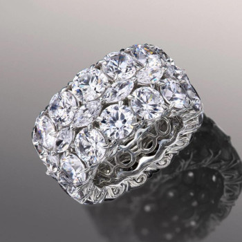 10ctw Round and Marquise Cut Three-Row Bold Wedding Band