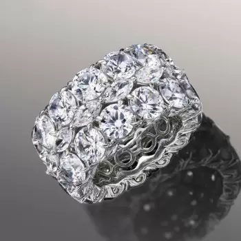 10ctw Round and Marquise Cut Three-Row Bold Wedding Band