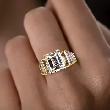 6ct Emerald Cut Two Tone Modern Engagement Ring