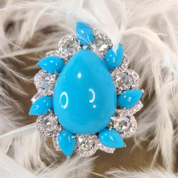 6ct Pear Cut Turquoise Vintage Halo Cocktail Ring