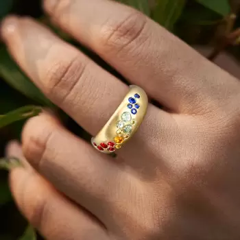 Flush Set Cluster Multicolor Sapphire Rainbow Ring