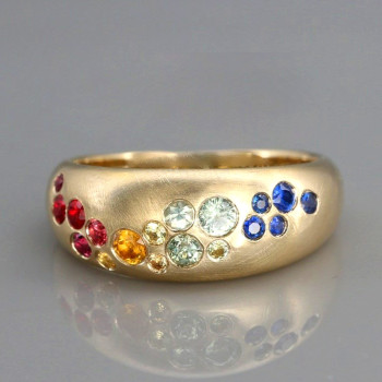 Flush Set Cluster Multicolor Sapphire Rainbow Ring