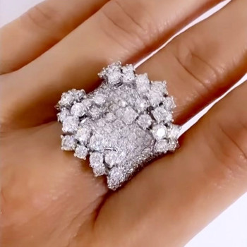 4ctw Round Cut Cluster Flower Cocktail Ring