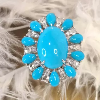 5.8ct Oval Cut Turquoise Vintage Halo Cocktail Ring