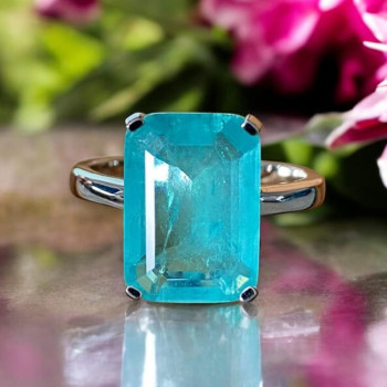 14ct Emerald Cut Blue Paraiba Vintage Cocktail Ring