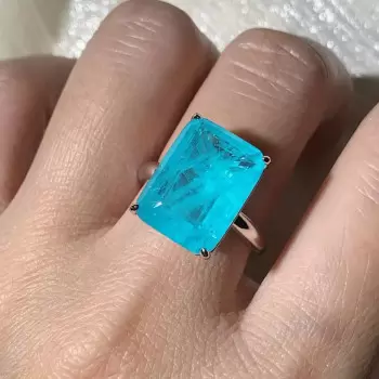 14ct Emerald Cut Blue Paraiba Vintage Cocktail Ring