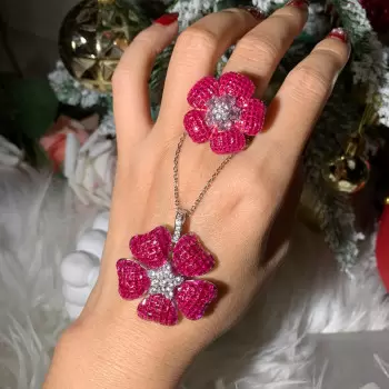 5ctw Pink Sapphire and Ruby Flower Cocktail Ring