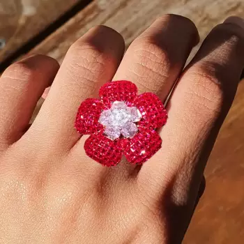 Invisible-set Ruby Flower Three-Piece Vintage Jewelry Set