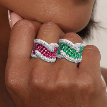 Emerald and White Sapphire Paved Cross Cocktail Ring