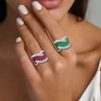 Emerald and White Sapphire Paved Cross Cocktail Ring