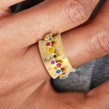 Clustered Multicolor Sapphire Vintage Cocktail Ring