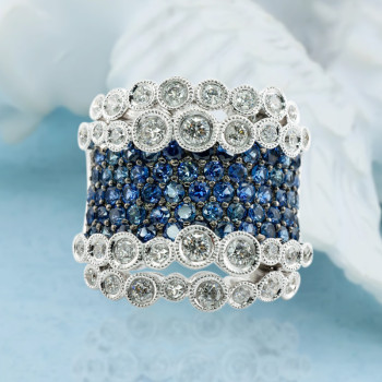 4ctw Blue and White Sapphire Milgrain Vintage Cocktail Ring