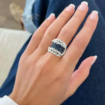 4ctw Blue and White Sapphire Milgrain Vintage Cocktail Ring