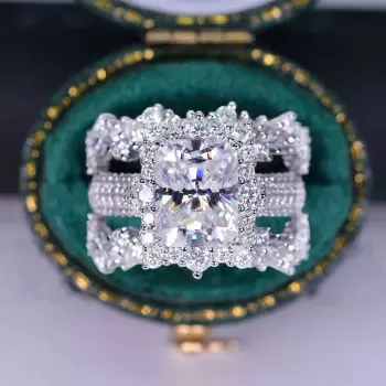 4ct Radiant Cut Three-Pieces Vintage Lace Wedding Ring Set