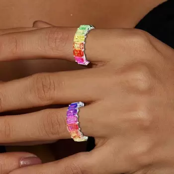 12ctw Radiant Cut Multicolor Sapphire Rainbow Eternity Ring