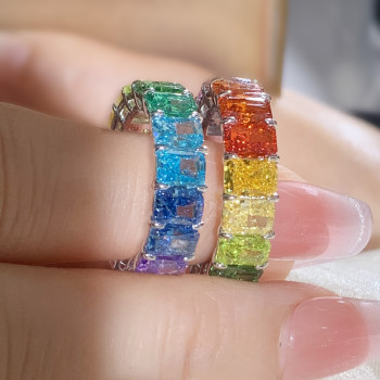 12ctw Radiant Cut Multicolor Sapphire Rainbow Eternity Ring