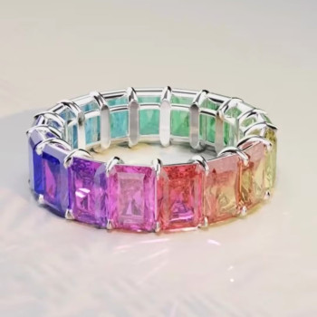 12ctw Radiant Cut Multicolor Sapphire Rainbow Eternity Ring