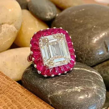 6ct Emerald Cut White Sapphire Ruby Vintage Cocktail Ring