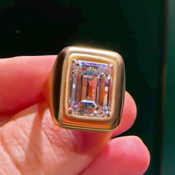6ct Emerald Cut White Sapphire Sandblasted Engagement Ring