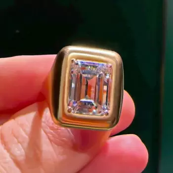 6ct Emerald Cut White Sapphire Sandblasted Engagement Ring