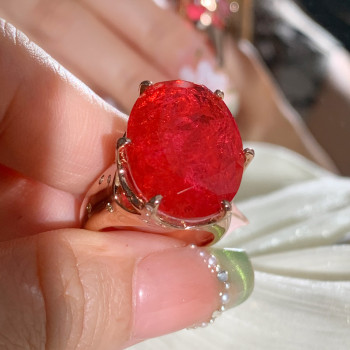 15ct Large Oval Cut Ruby Flush Set Shank Cocktail Ring