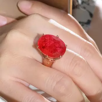 15ct Large Oval Cut Ruby Flush Set Shank Cocktail Ring