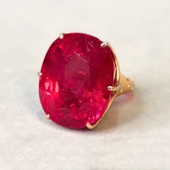 15ct Large Oval Cut Ruby Flush Set Shank Cocktail Ring