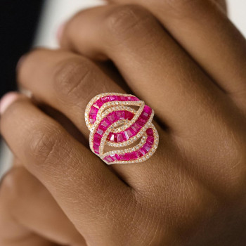 4ctw Baguette Cut Ruby Bypass Cocktail Ring