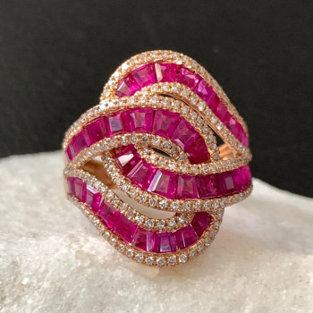 4ctw Baguette Cut Ruby Bypass Cocktail Ring