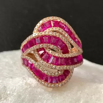 4ctw Baguette Cut Ruby Bypass Cocktail Ring