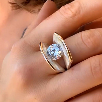 5ct Round Cut Two Tone Modern Engagement Ring