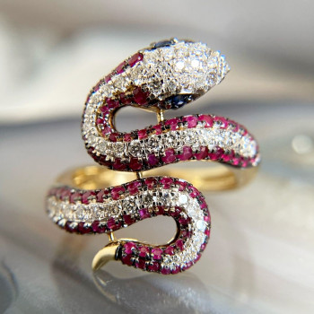3ctw Ruby and White Sapphire Three Tone Snake Cocktail Ring