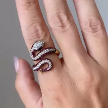 3ctw Ruby and White Sapphire Three Tone Snake Cocktail Ring