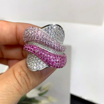 5ctw White and Pink Sapphire Paved Bold Cocktail Ring