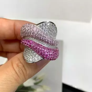 5ctw White and Pink Sapphire Paved Bold Cocktail Ring