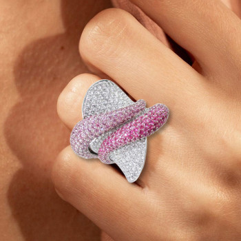 5ctw White and Pink Sapphire Paved Bold Cocktail Ring