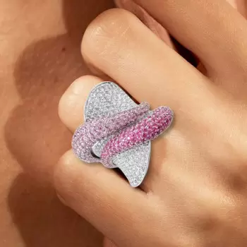 5ctw White and Pink Sapphire Paved Bold Cocktail Ring