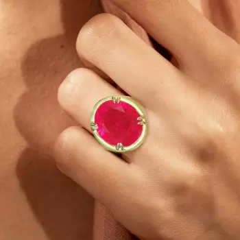 13ct Fat Oval Cut Ruby Matte Hollow Vintage Cocktail Ring 