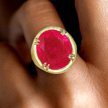 13ct Fat Oval Cut Ruby Matte Hollow Vintage Cocktail Ring 