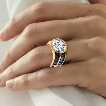 6.8ct Round Cut Art-deco Blue Sapphire Cocktail Ring