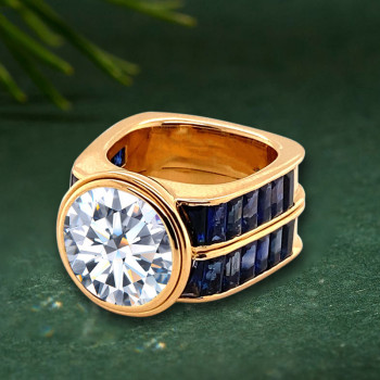 6.8ct Round Cut Art-deco Blue Sapphire Cocktail Ring
