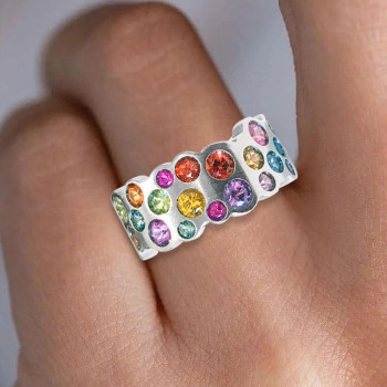6.5ctw Flush Set Multicolor Sapphire Starry Rainbow Ring
