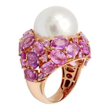 15MM Pearl and Fuchsia Pink Sapphire Bold Cocktail Ring