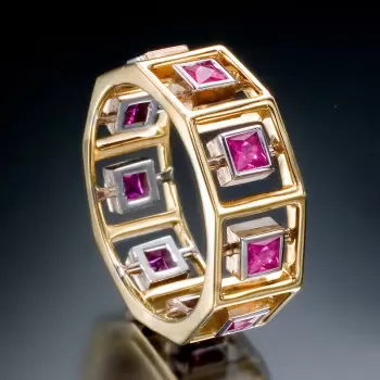 3.2ctw Princess Cut Ruby Hollow Modern Wedding Band