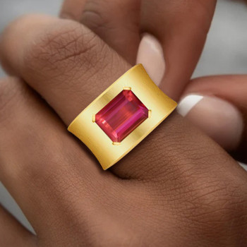 4ct Emerald Cut Ruby Matte Cigar Band Engagement Ring