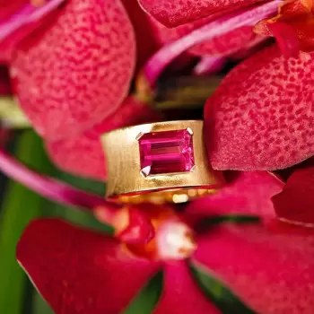 4ct Emerald Cut Ruby Matte Cigar Band Engagement Ring