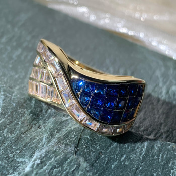 3ctw Blue and White Sapphire Curved Wedding Band