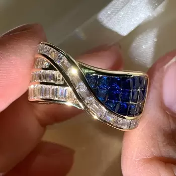 3ctw Blue and White Sapphire Curved Wedding Band