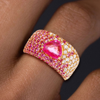 1.2ct Heart Cut Fuchsia Pink Sapphire Paved Cocktail Ring